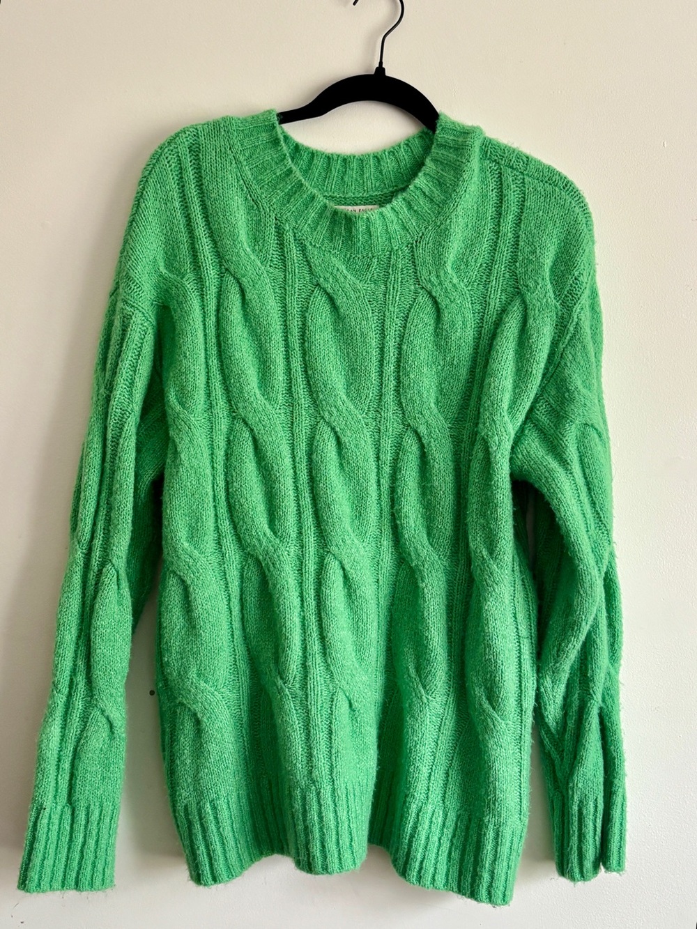 American Eagle Green Cable Knit Crewneck Sweater - Women